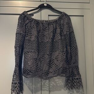 AQUA Black Lace Off Shoulder Lace Top